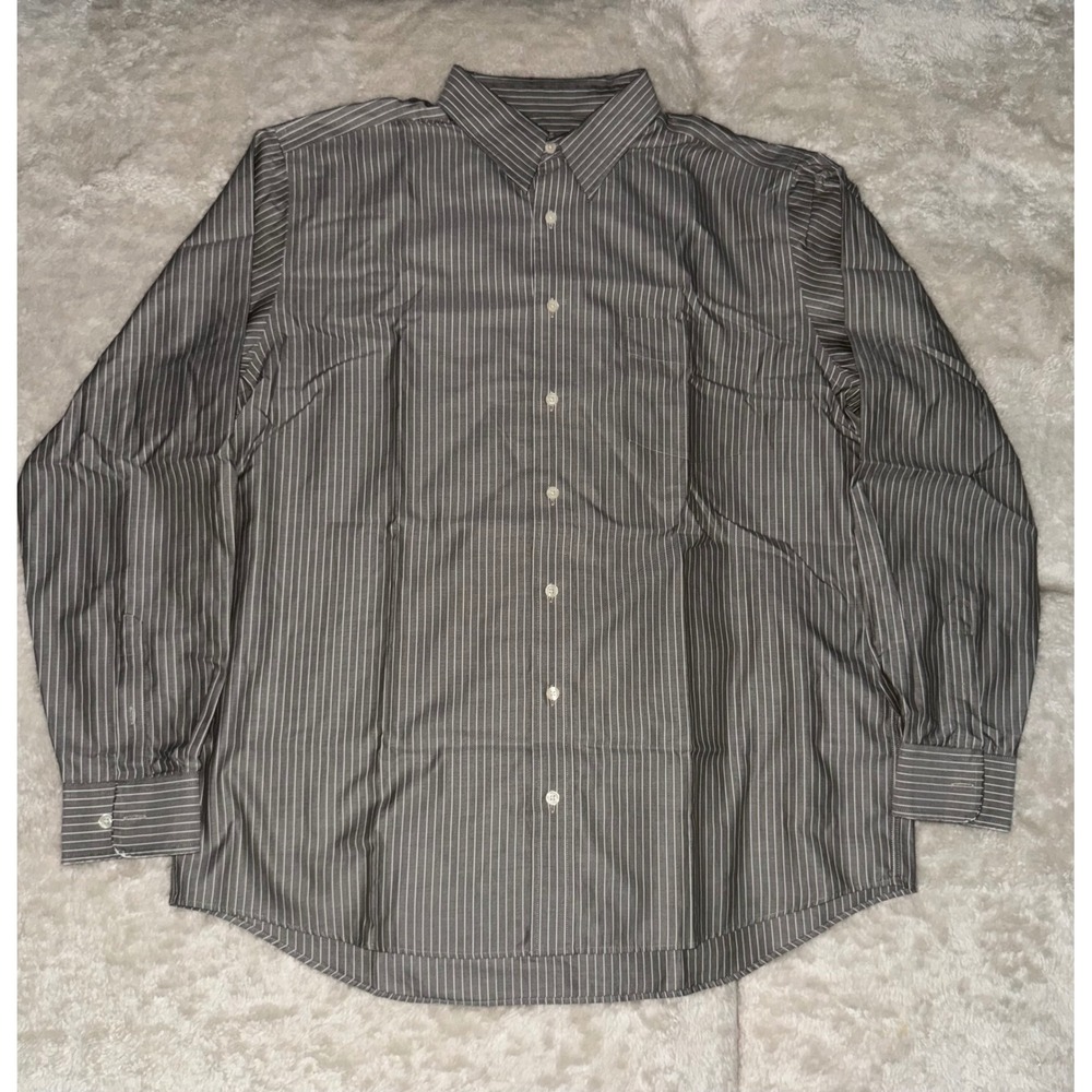Eddie Bauer Mens XL Tall Gray Pinstripe Classic Fit Button Down Shirt Cotton